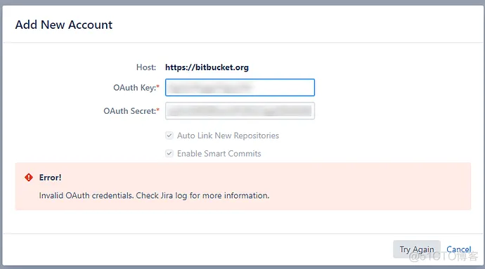 JIRA 链接 bitbucket 提示错误 Invalid OAuth credentials_it